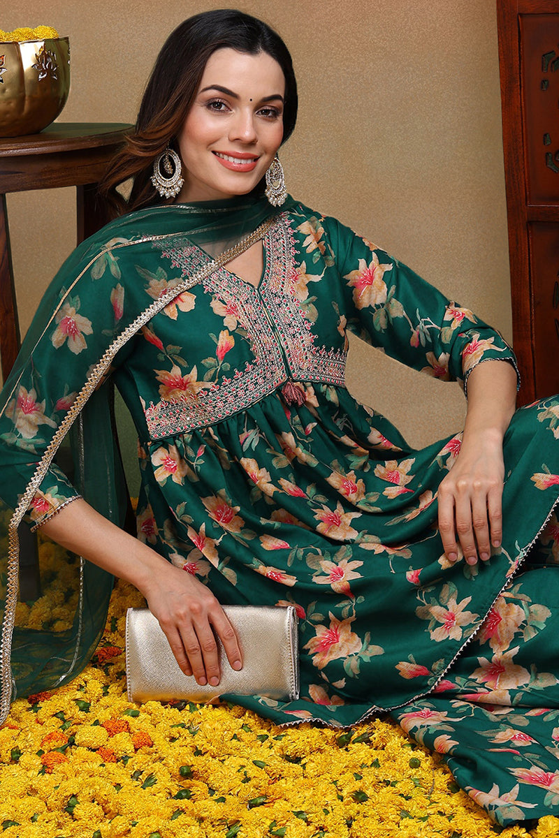 Green-Chanderi-Silk-Floral-A-Line-Sharar-Set