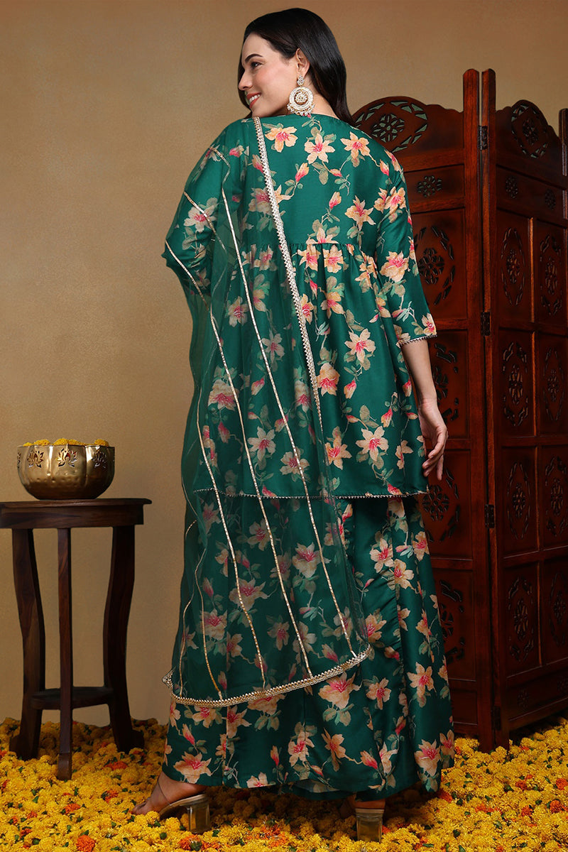 Green-Chanderi-Silk-Floral-A-Line-Sharar-Set