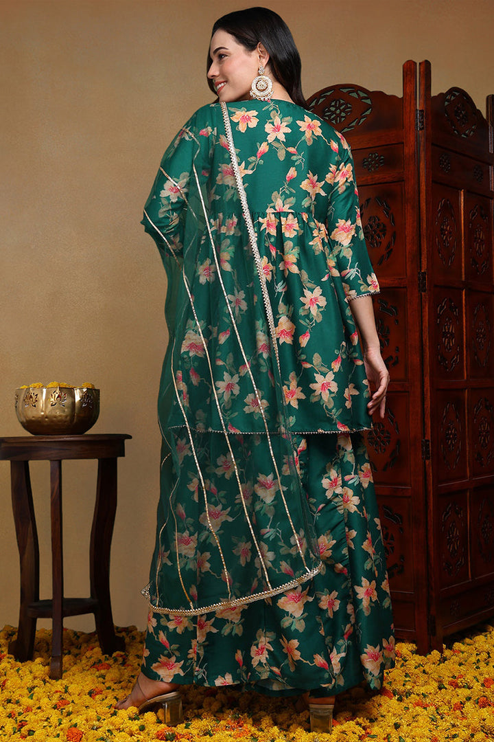 Green-Chanderi-Silk-Floral-A-Line-Sharar-Set