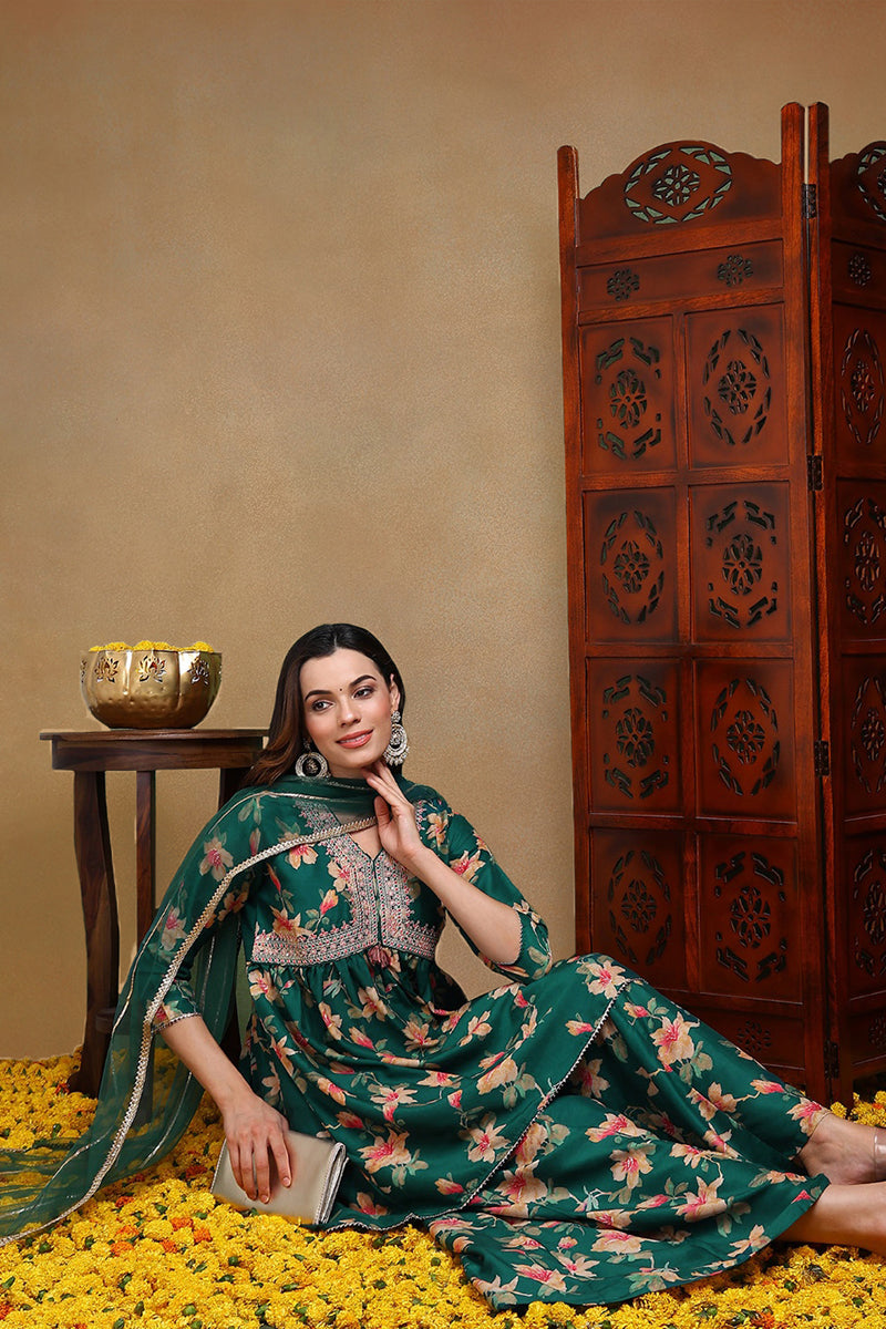 Green-Chanderi-Silk-Floral-A-Line-Sharar-Set