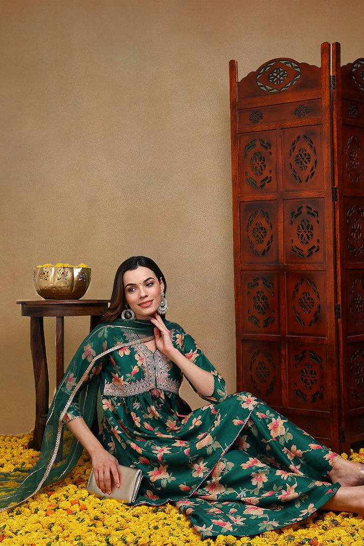 Green-Chanderi-Silk-Floral-A-Line-Sharar-Set