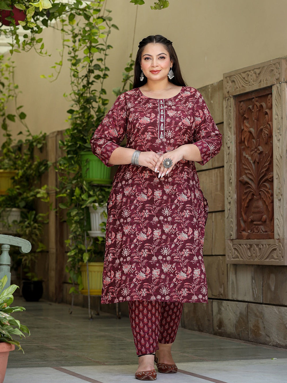 Maroon-Cotton-Plus-Size-Gotta-Patti-3-Piece-Kurta-Set