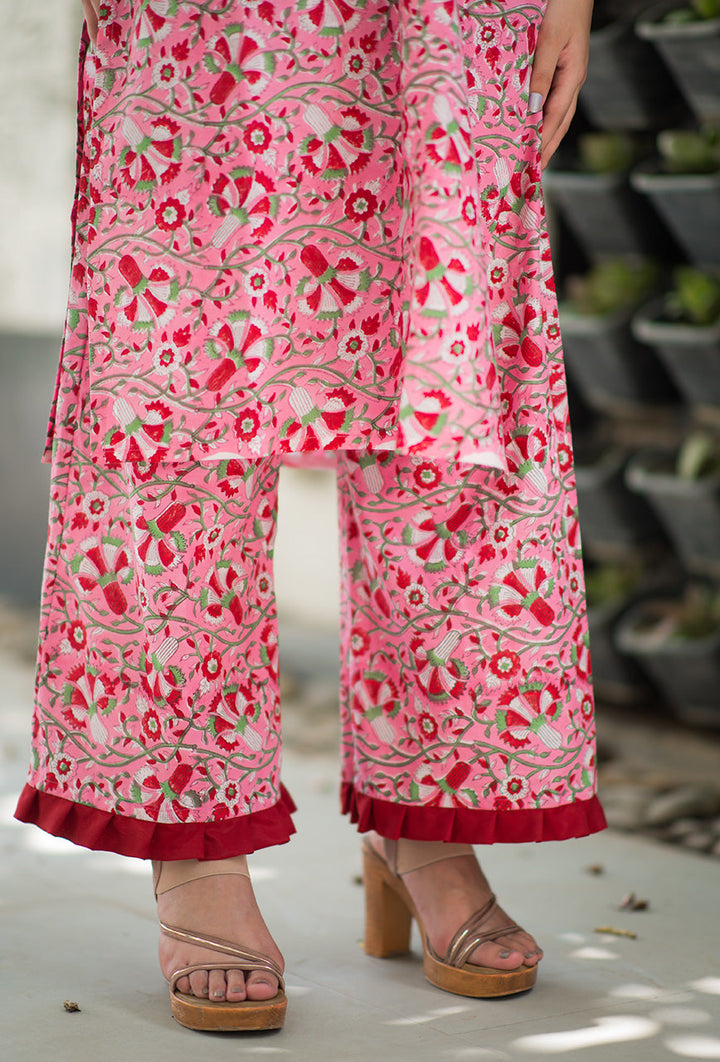 Frilly-Pink-Cotton-Hand-Block-Print-2-Piece-Kurta-Set