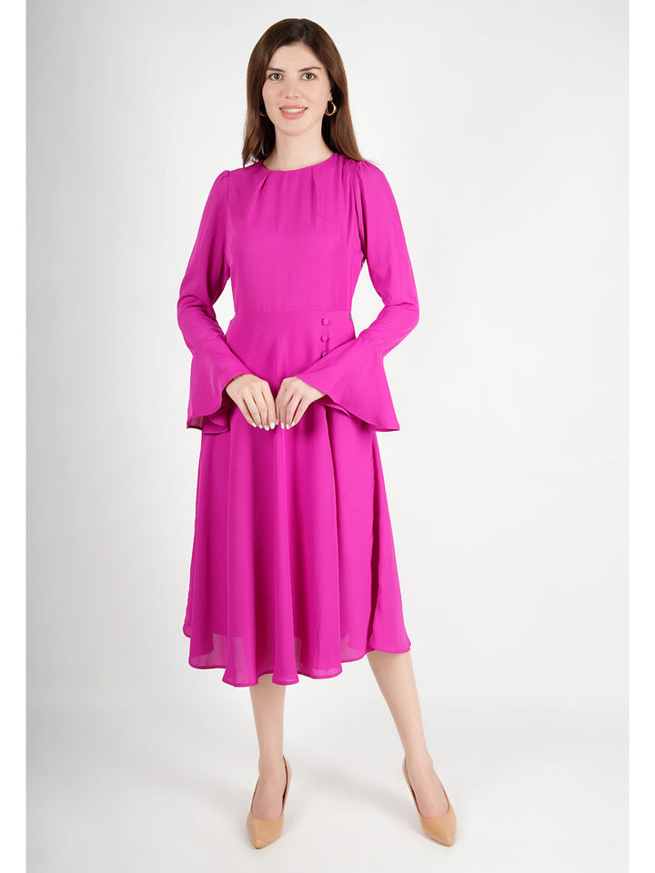 Fuchsia-Polyester-Gleaming-Fit-&-Flare-Dress