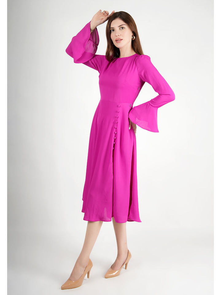 Fuchsia-Polyester-Gleaming-Fit-&-Flare-Dress