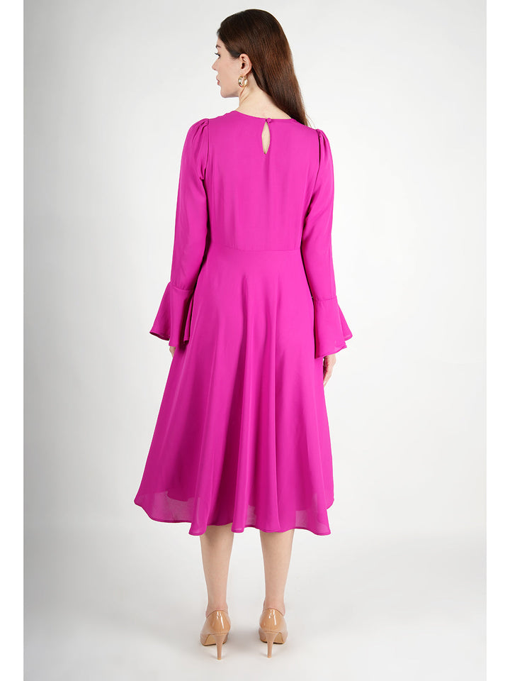 Fuchsia-Polyester-Gleaming-Fit-&-Flare-Dress