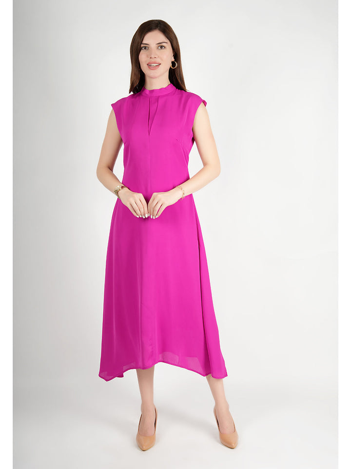 Fuchsia-Polyester-Vibrance-Open-Back-Midi-Dress