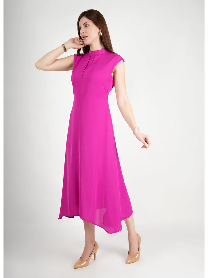 Fuchsia-Polyester-Vibrance-Open-Back-Midi-Dress