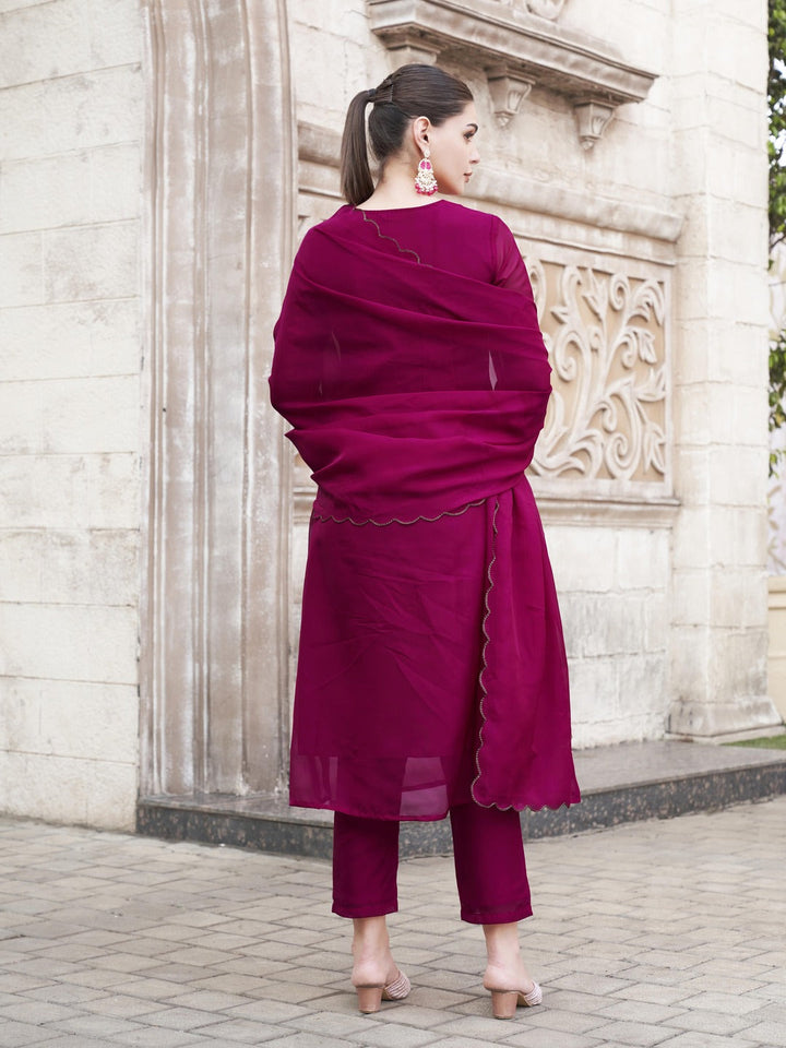 Fuchsia-Pink-Organza-Multi-Color-Embroidered-A-Line-3-Piece-Kurta-Set