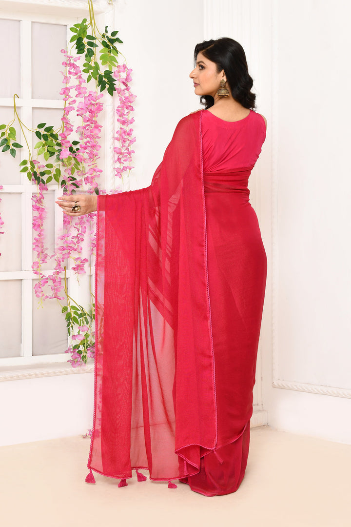 Fuschia-Pink-Plain-Chiffon-Tissue-Saree