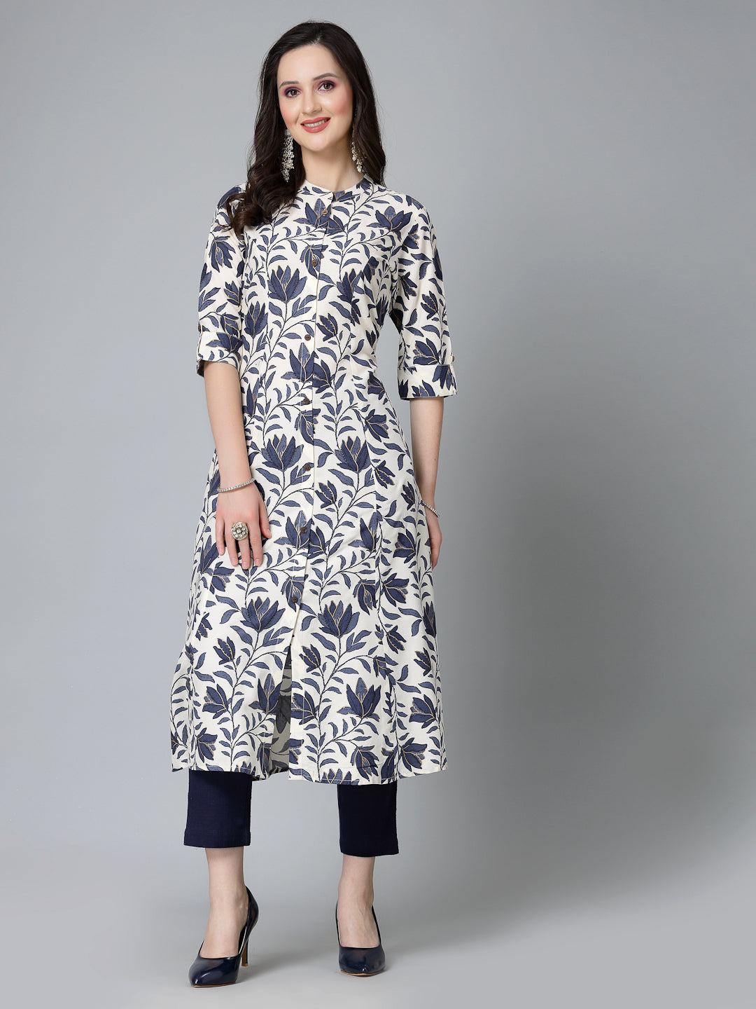 Blue-Rayon-Floral-Printed-A-Line-Kurta-Only