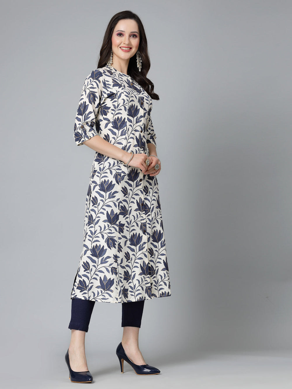 Blue-Rayon-Floral-Printed-A-Line-Kurta-Only