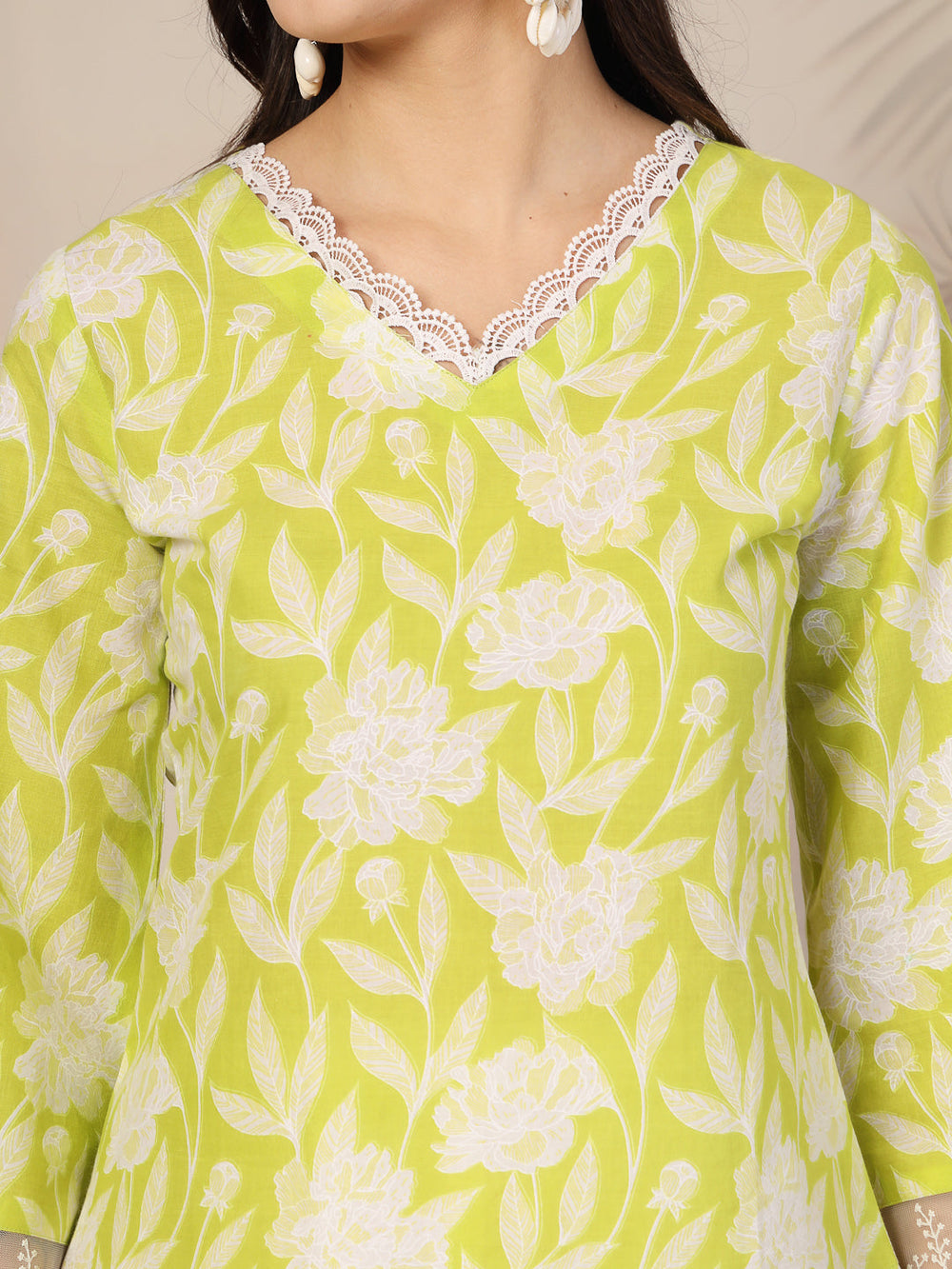 Parrot-Green-Cotton-Floral-Printed-Straight-Kurta-Only
