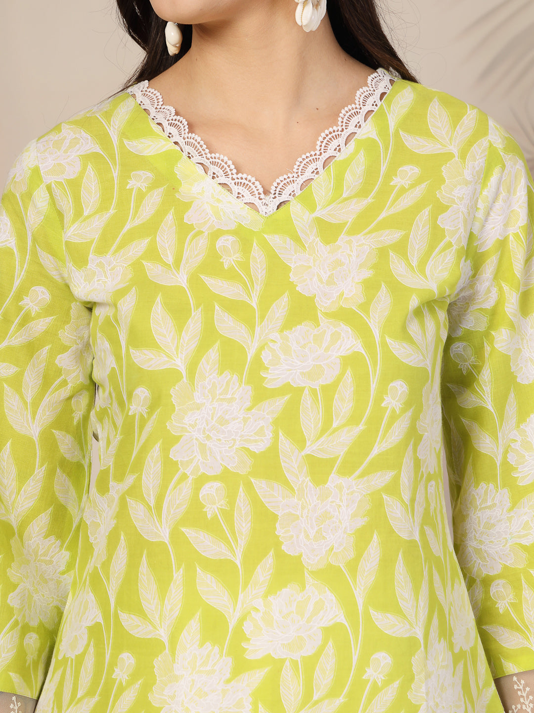 Parrot-Green-Cotton-Floral-Printed-Straight-Kurta-Only