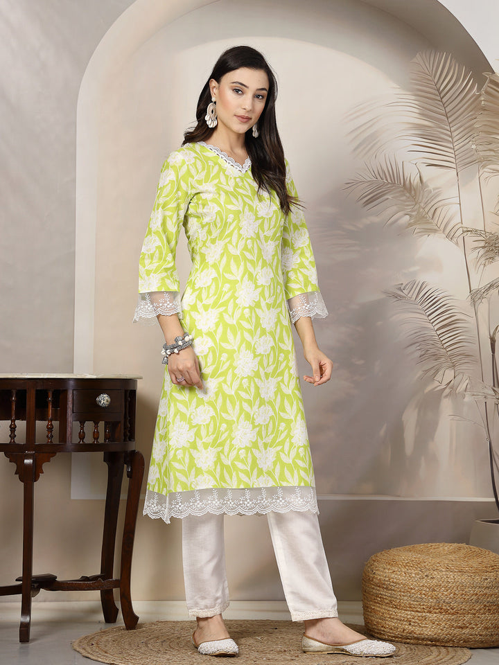 Parrot-Green-Cotton-Floral-Printed-Straight-Kurta-Only