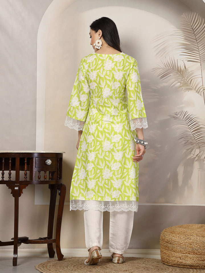 Parrot-Green-Cotton-Floral-Printed-Straight-Kurta-Only