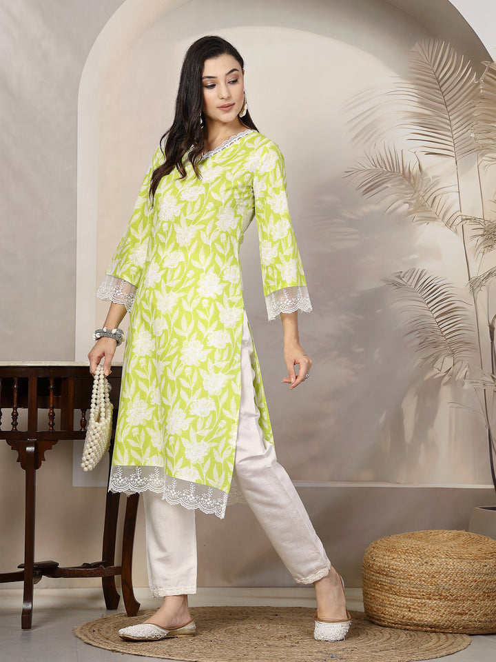 Parrot-Green-Cotton-Floral-Printed-Straight-Kurta-Only