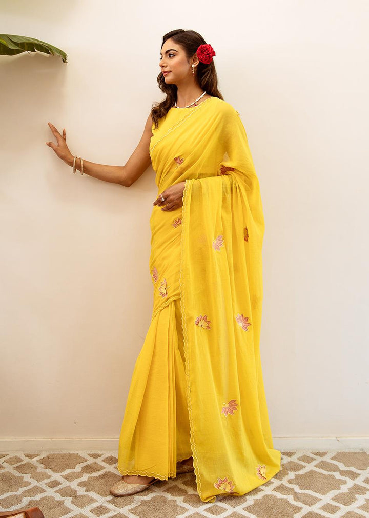 Gayatri-Yellow-Embossed-Embroidered-Pre-Draped-Saree