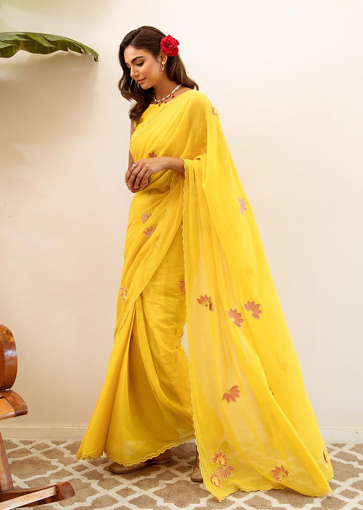 Gayatri-Yellow-Embossed-Embroidered-Pre-Draped-Saree