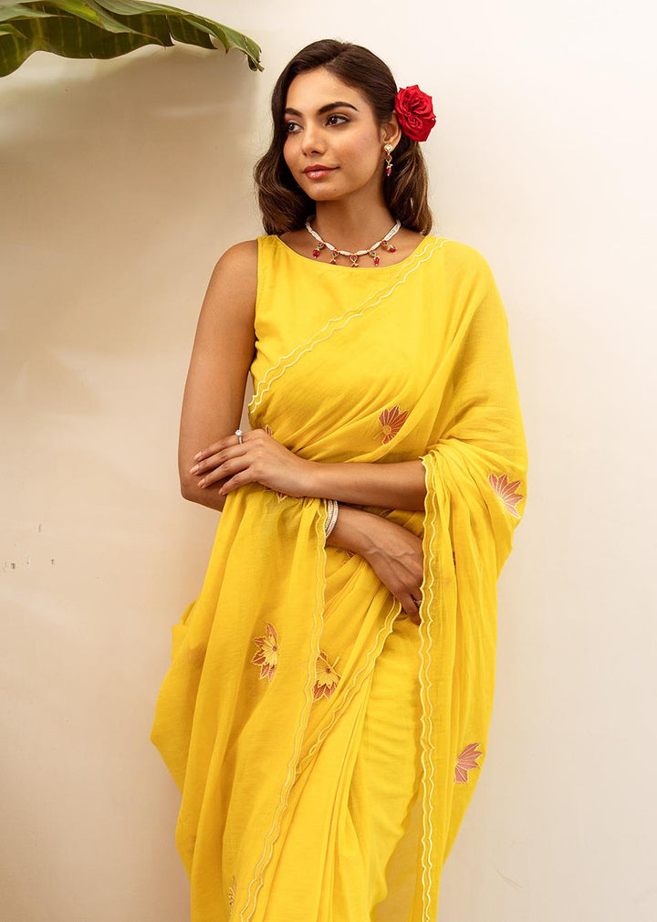 Gayatri-Yellow-Embossed-Embroidered-Pre-Draped-Saree