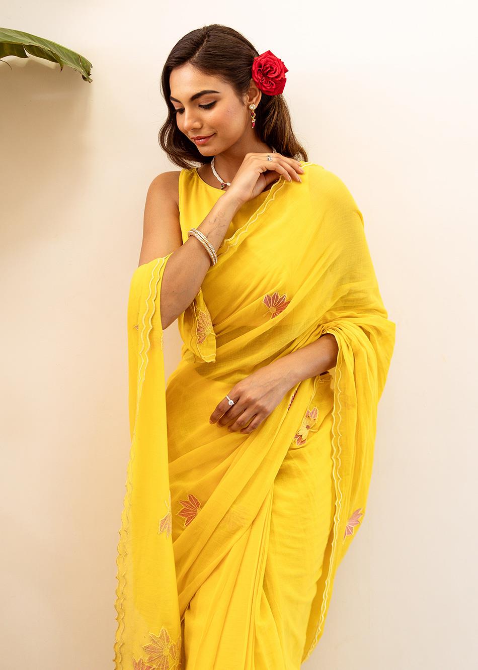 Gayatri-Yellow-Embossed-Embroidered-Pre-Draped-Saree