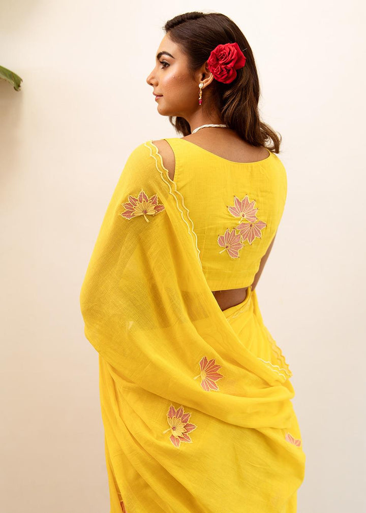 Gayatri-Yellow-Embossed-Embroidered-Pre-Draped-Saree