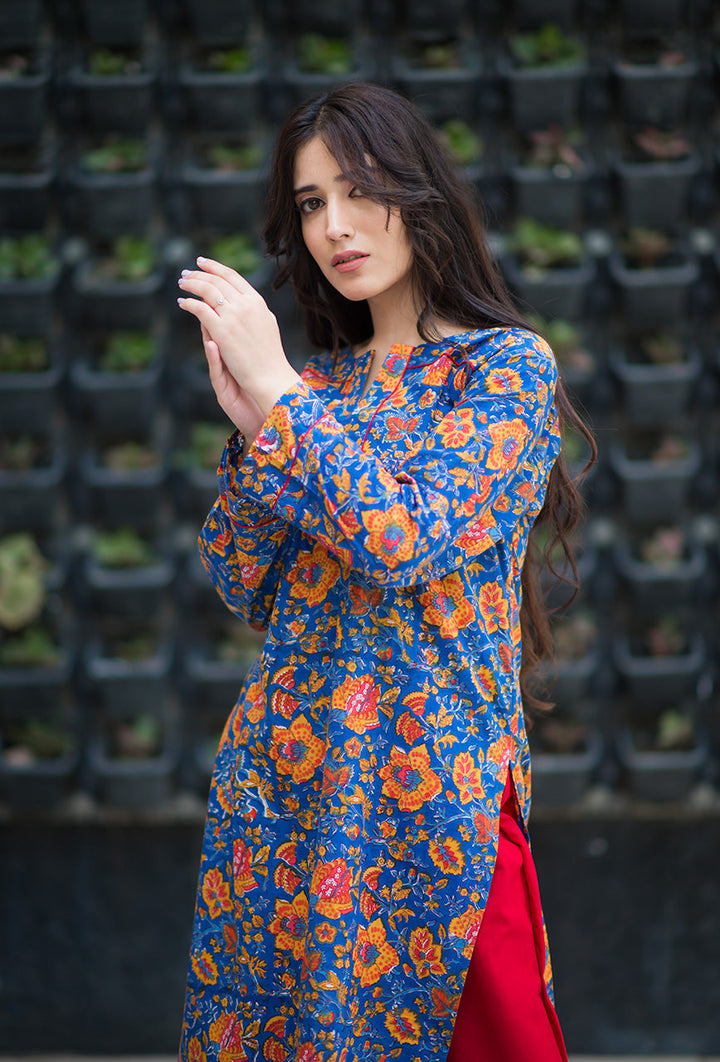 Gehra-Neela-Blue-Cotton-Hand-Block-Print-Kurta