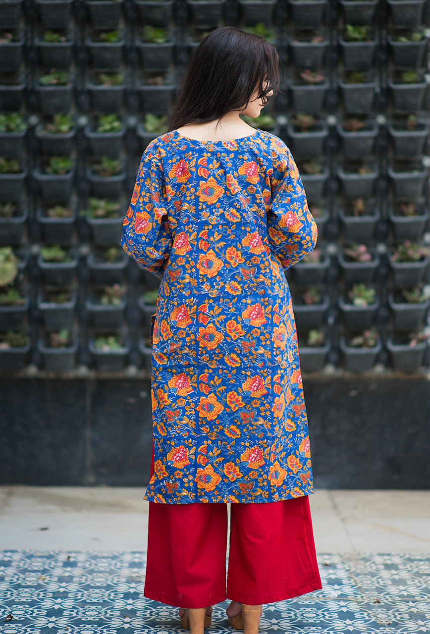 Gehra-Neela-Blue-Cotton-Hand-Block-Print-Kurta