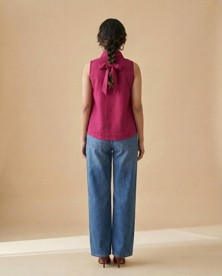 Maroon Sleeveless Linen Shirt