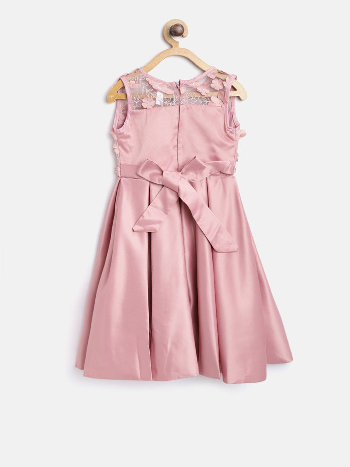 Girls Berry Pink Polyester Embroidered Party Dress