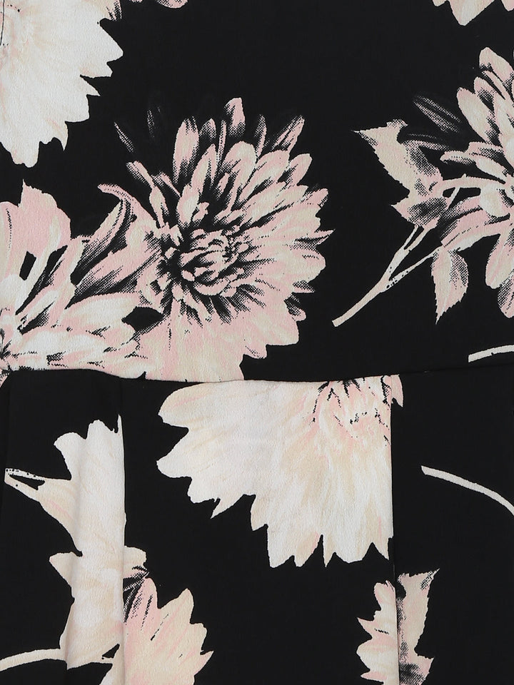 Girls Black Polyester Crepe Floral Print High-Low Dress