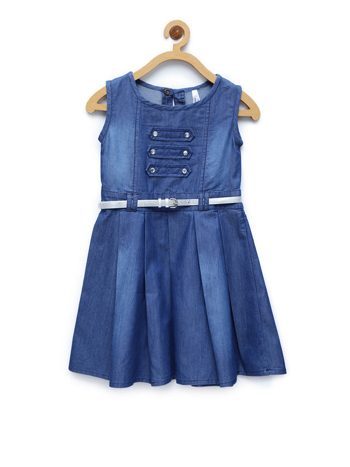 Girls Blue Denim Sailor Dress With Belt