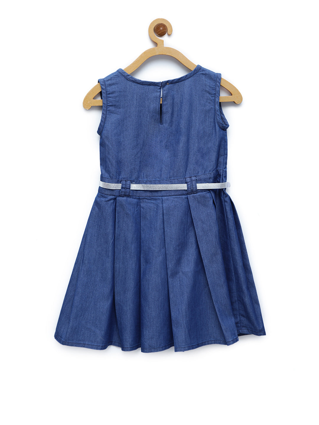 Girls Blue Denim Sailor Dress With Belt