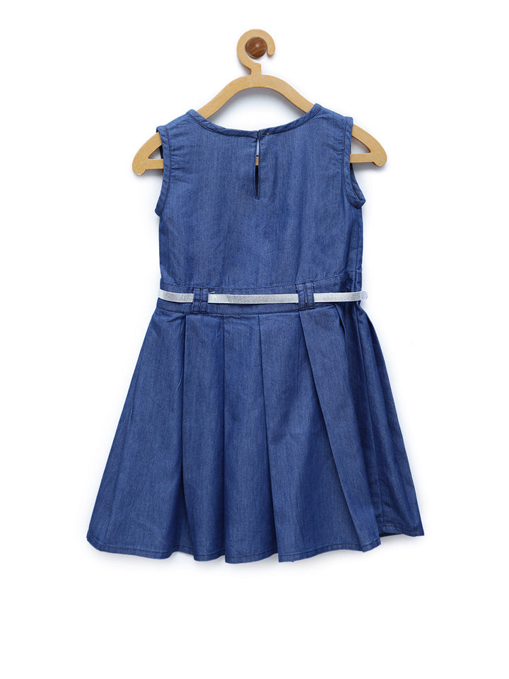 Girls Blue Denim Sailor Dress With Belt