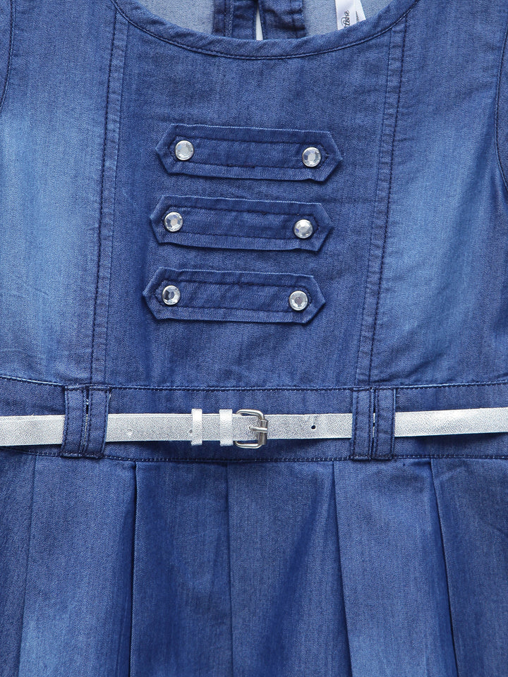 Girls Blue Denim Sailor Dress With Belt