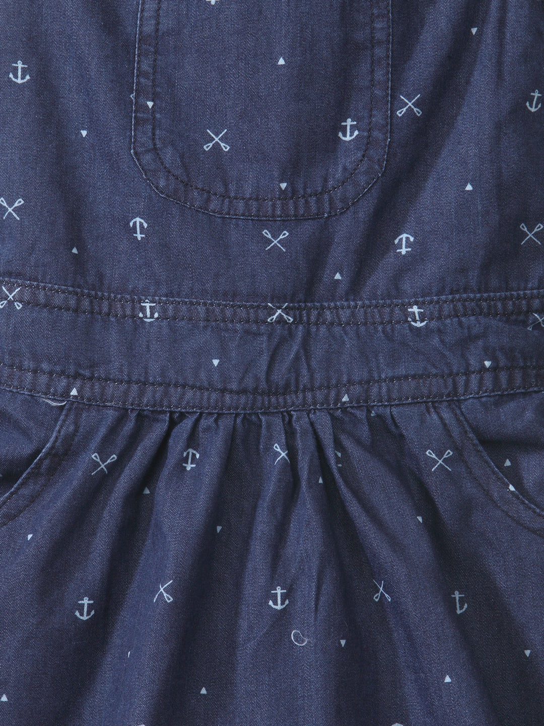 Girls Blue Denim Anchor Print Dungaree Dress