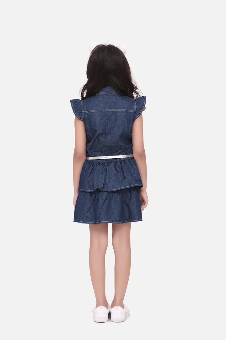 Girls Blue Denim Cinderella Dress With Belt