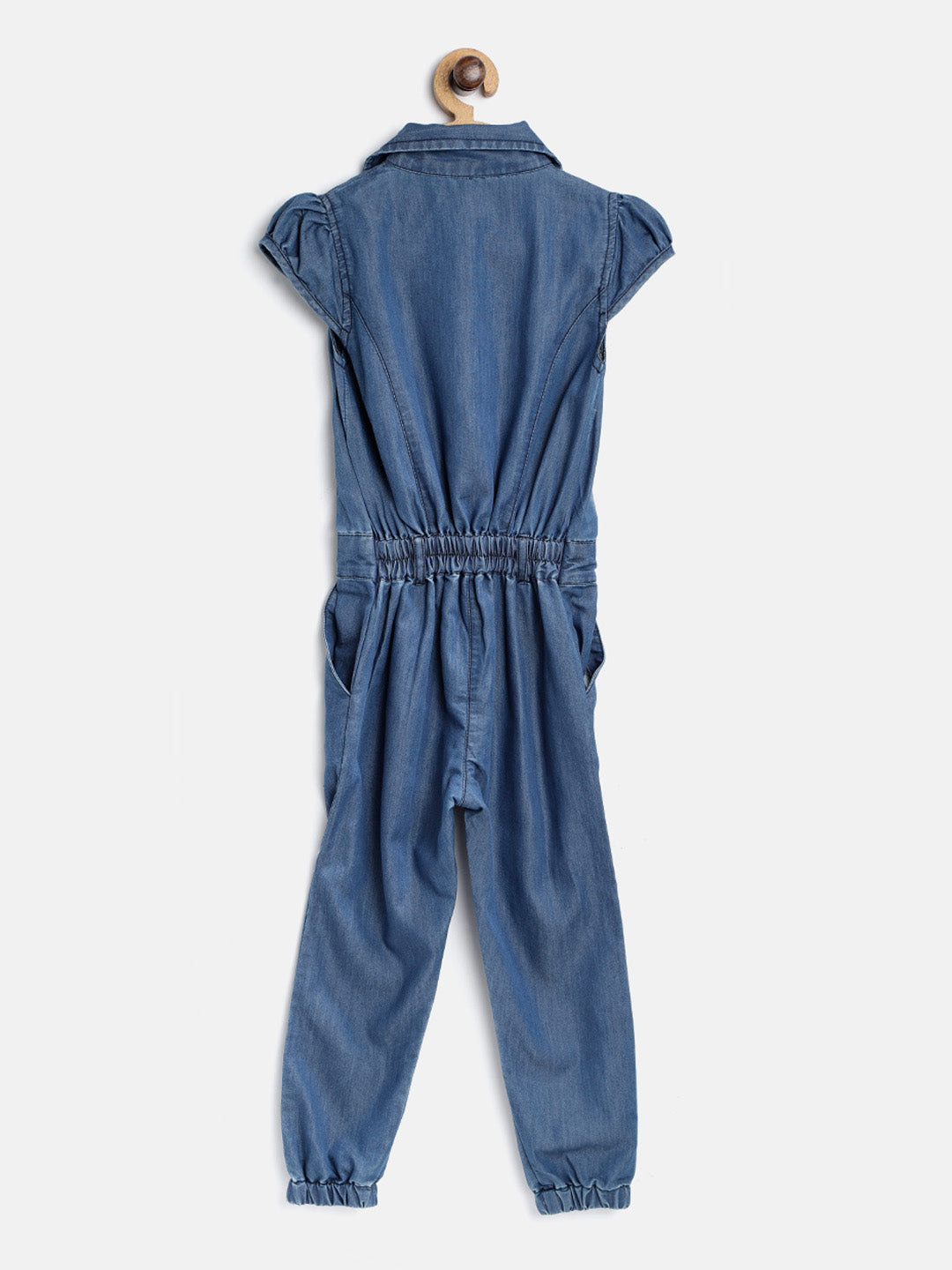 Girls Navy Dark Blue Denim Washed Jumpsuit