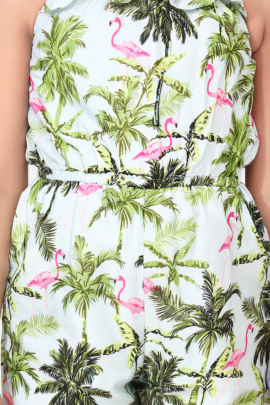 Girls Denim Flamingo Print Jumpsuit