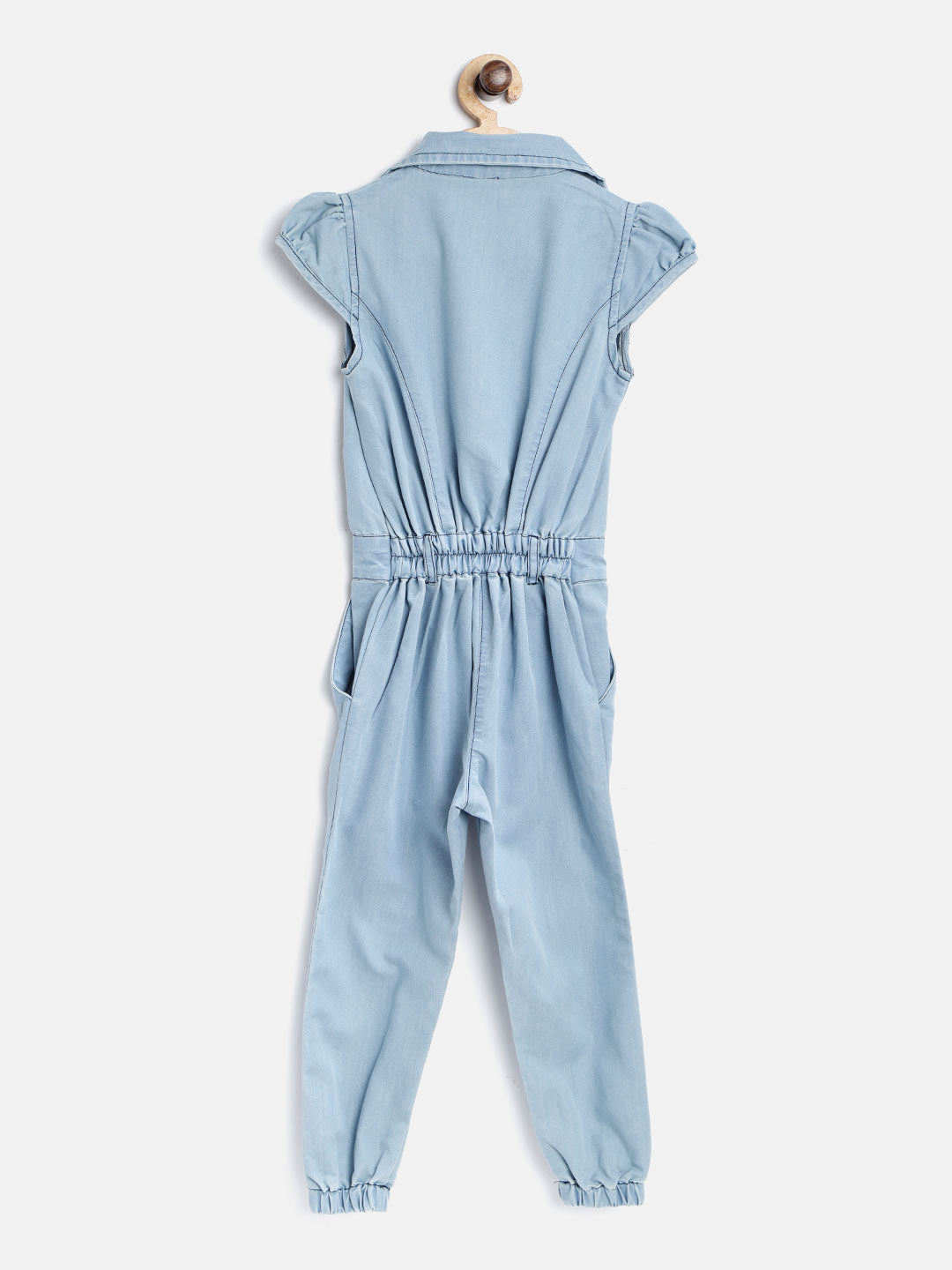 Girls Ice Blue Denim Washed Jumpsuit