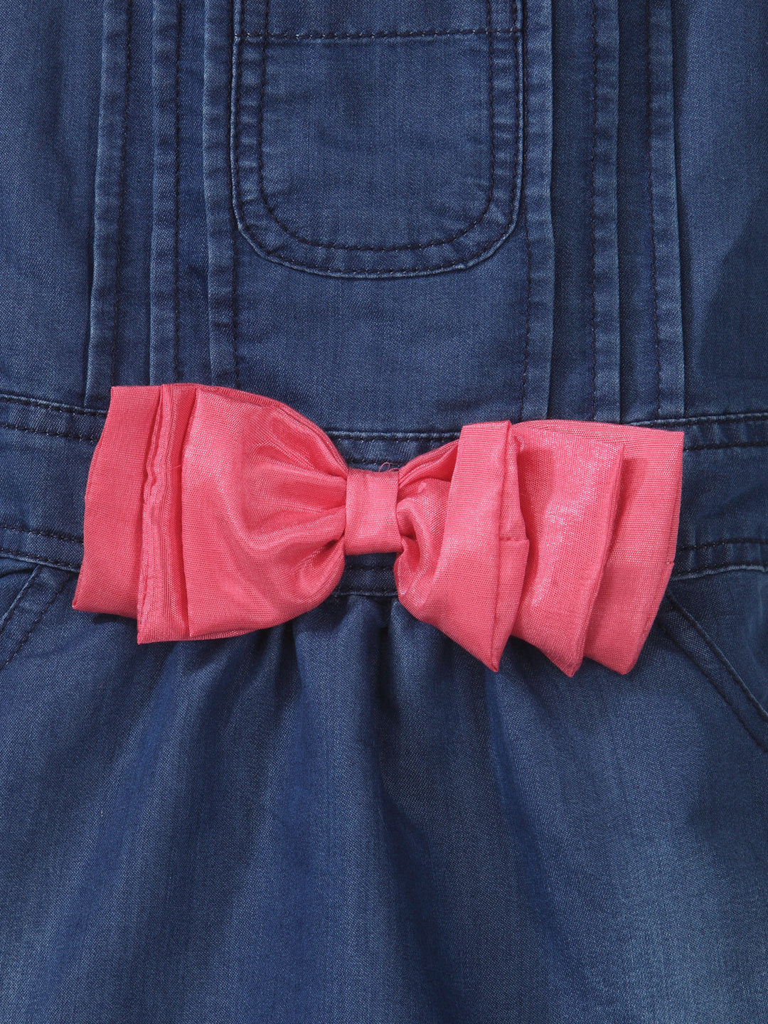 Girls Denim Pink Bow Dungaree Dress With Sleeveless Top