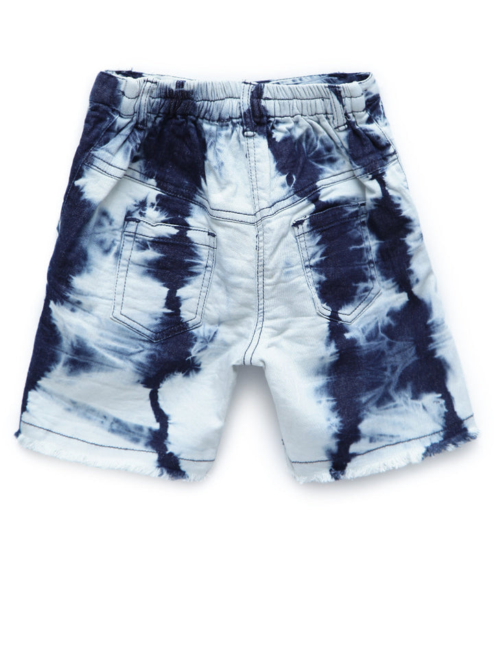 Girls Blue Denim Shorts With Tie-Dye Print