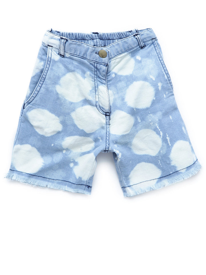 Girls Blue Denim Shorts With Patchwork