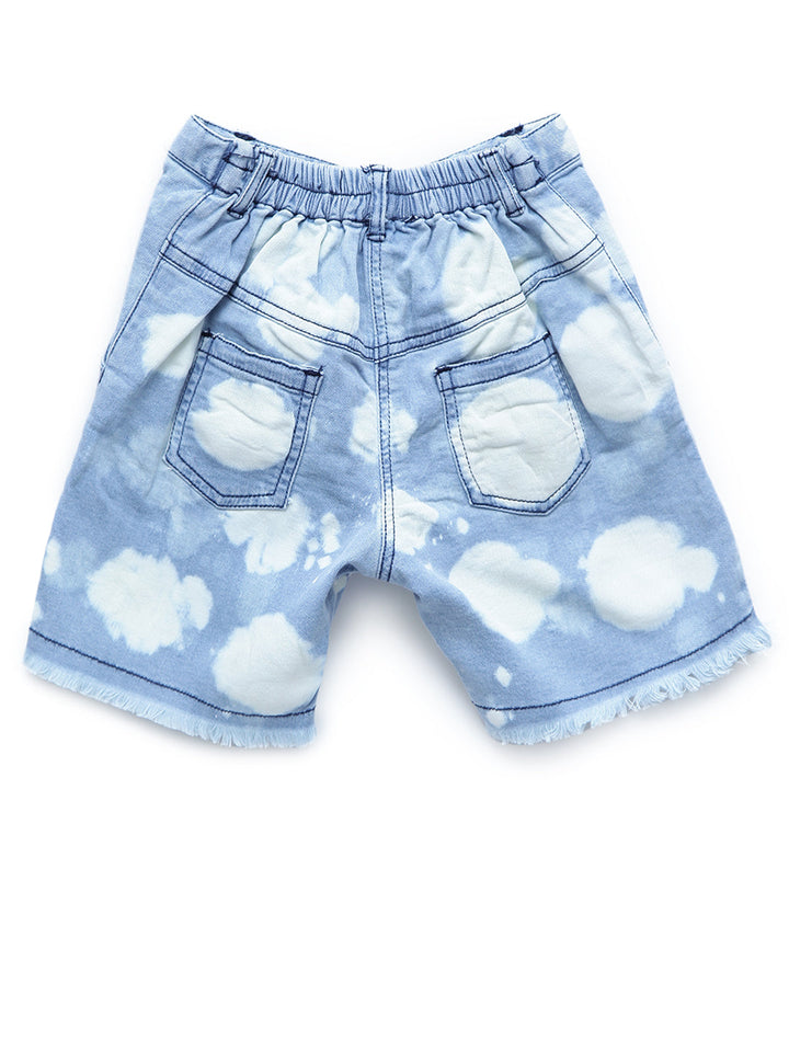 Girls Blue Denim Shorts With Patchwork
