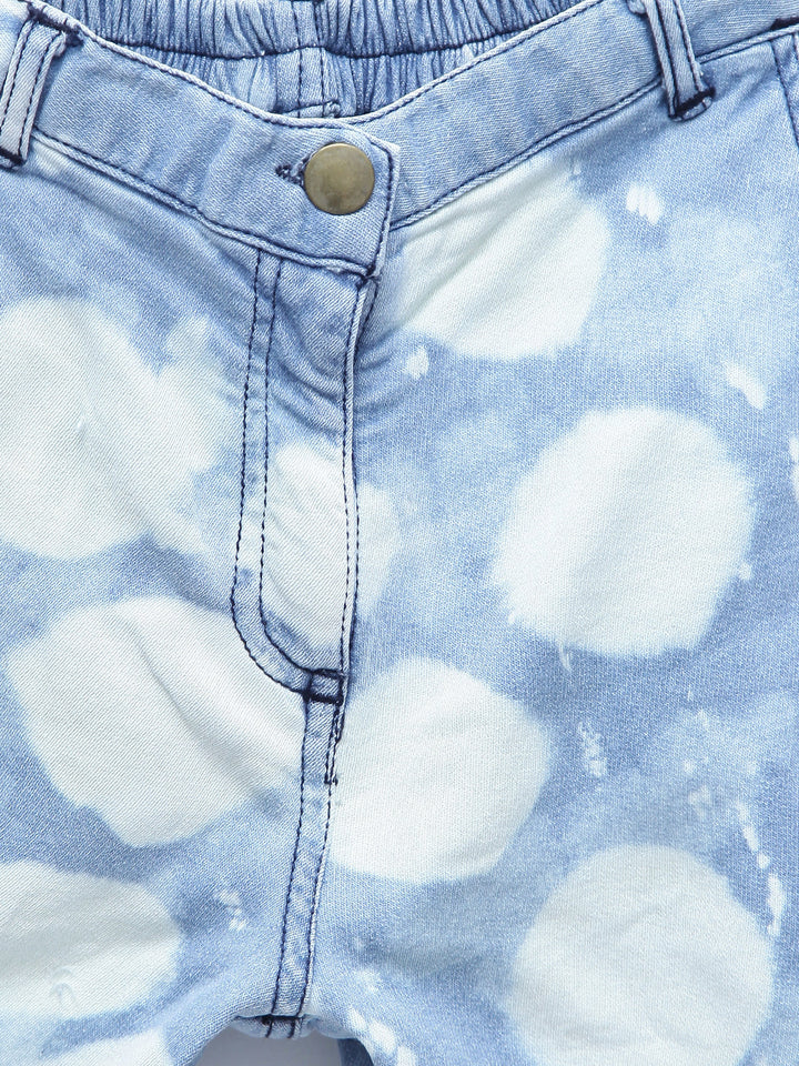 Girls Blue Denim Shorts With Patchwork