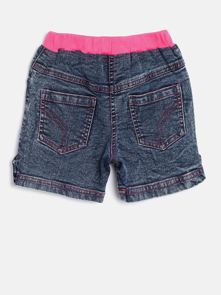 Girls Denim Shorts With Pink Waistband & Side Loop