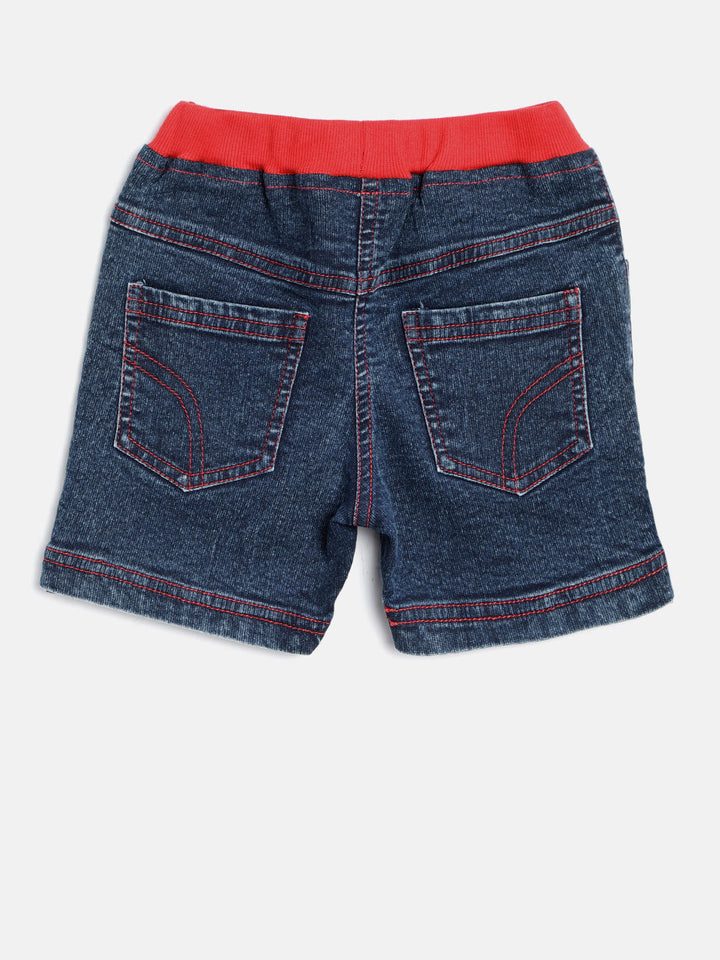 Girls Denim Shorts With Red Waistband & Side Loop