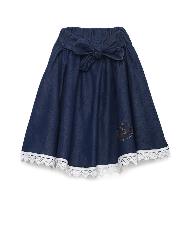Girls Dark Denim Skirt With Bow Tie Belt