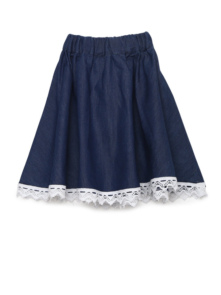 Girls Dark Denim Skirt With Bow Tie Belt