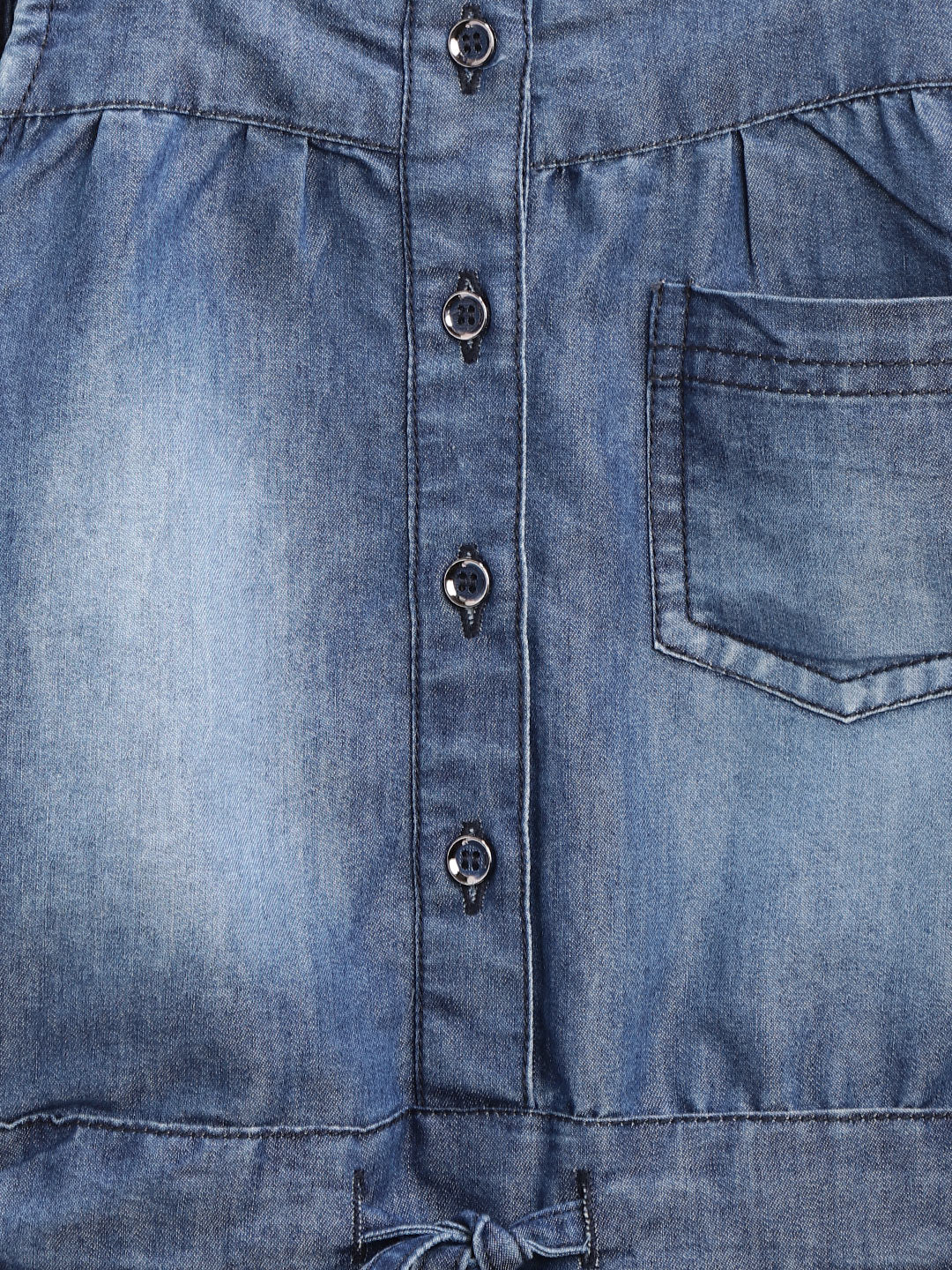 Girls Denim Strap Playsuit With Waist Drawstring
